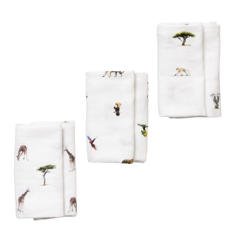 3 Pack – Giraffe / Jungle / Safari Original Muslin Squares